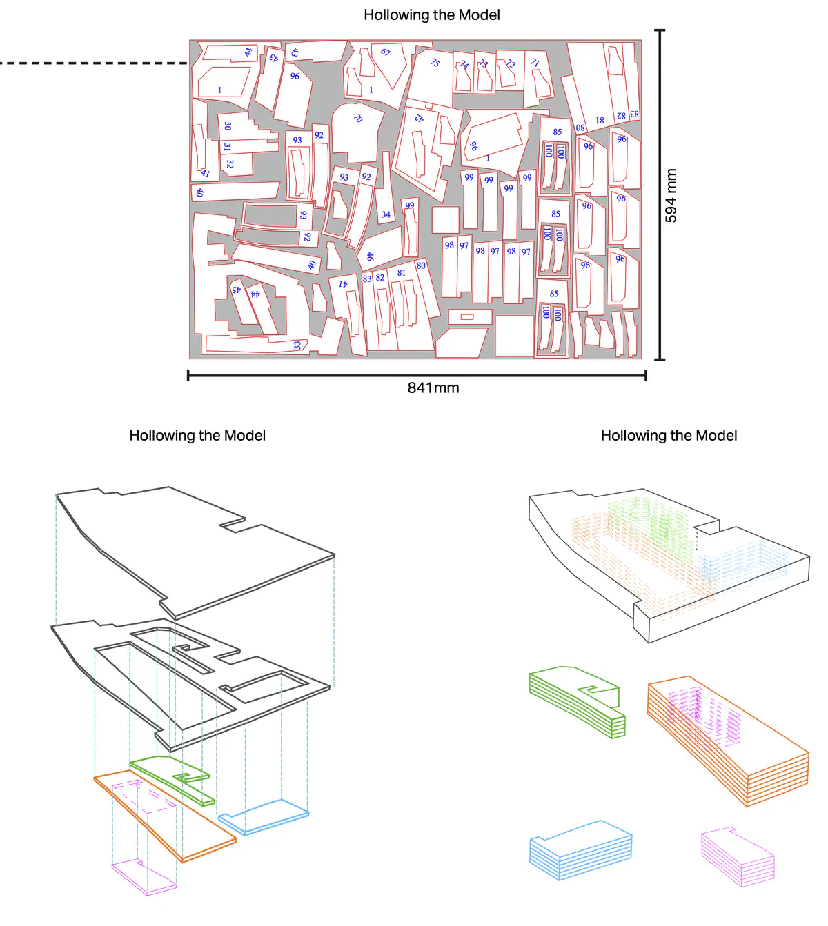 Looking to be the centrepiece of our exhibition, we proposed to create a site model of Dudley Highstreet at 1:200 scale with buildings modelled in a simple form. Local residents and visitors to the exhibition are then invited to decorate a chosen building to how they would envision it sat within the context of a greener Highstreet. We want to tie in our themes of biodiversity and materials by proposing that buildings can, and do, have the potential to be a lot healthier, sustainable, and interactive on the street. This site model also helps gain vital public opinions on the Highstreet and prompts discussion of areas most in need of attention.

To ensure that the model is utilising the MDF to the most efficient standard possible. First, the centres of the massing blocks have been hollowed out. This allows a reduction in materials used as other buildings can be cut in the centres of the model. Then the top is finished with a solid piece.
The waste material is placed into the recycling rack where other students can reuse it; otherwise, if the material left cannot be used for another project, it is recycled correctly by the university.

The model spanned just over 3.4m long and over 50cm wide. With the majority being cut from scrap woods that would fit the jigsaw of the shape, we were able to drastically cut down on waste. We also got some small benches and bee hives printed from recycled plastics, and used dried flowers as trees to represent the green spaces. Ultimately, the model seemed like a huge success, and really helped portray our ideas about Dudley High Street to those who came by. Everyone from Dudley who saw the model knew that it was the High Street, and interacted well with it. The size did make it difficult to move, especially to carry to the site, but it sat nicely in the centre of the the room and really drew people in to interact with it.

The model brought people in from outside to play with, write on, interact with. It became a spectacle for the public to come in and see what was happening and offer their ideas about what could be done.

The event was a success. Many people from the public (those who heard about the event, and those who just happened across it on the day) came in to interact with the model, which sat as the centre piece in the room. Kids liked to play with the pieces while the adults talked about things that could come from actions to help the High Street, not just leave it as is.

SOME OF THE KEY IDEAS WERE:
- The Shops need to be inviting for everyone. It’s no good having these places to go if people would rather take a bus to the next town.
- Just putting up boards across the windows is awful. Paint, Posters, Graffiti: Anything that actually makes the High Street look still alive is better than just wooden boards.
- More Green is needed. While it is obvious that there is a lack of Trees, many people wanted to push for these small bushes or planting spaces that could easily be implemented across the street.
- Spaces for public events or for people to at least gather at. While there is the Market and Fountain, it is not enough for the people of Dudley.
- Something needs to be done about the cars on the High Street. Some were Pro-Removal of all Cars, while some just wanted to limit when they could access the High Street.

Following the exhibition we created a series of drawings with our own interpretation of Sarah Wigglesworth ‘The Dining Table’ drawing. The drawings are a perfect representation of the our interactive model at the ERA Environmental Exhibition and Event. Showing the interaction the public had with the model, as well as the conversations that were held around the model. - Model - hollowing.png